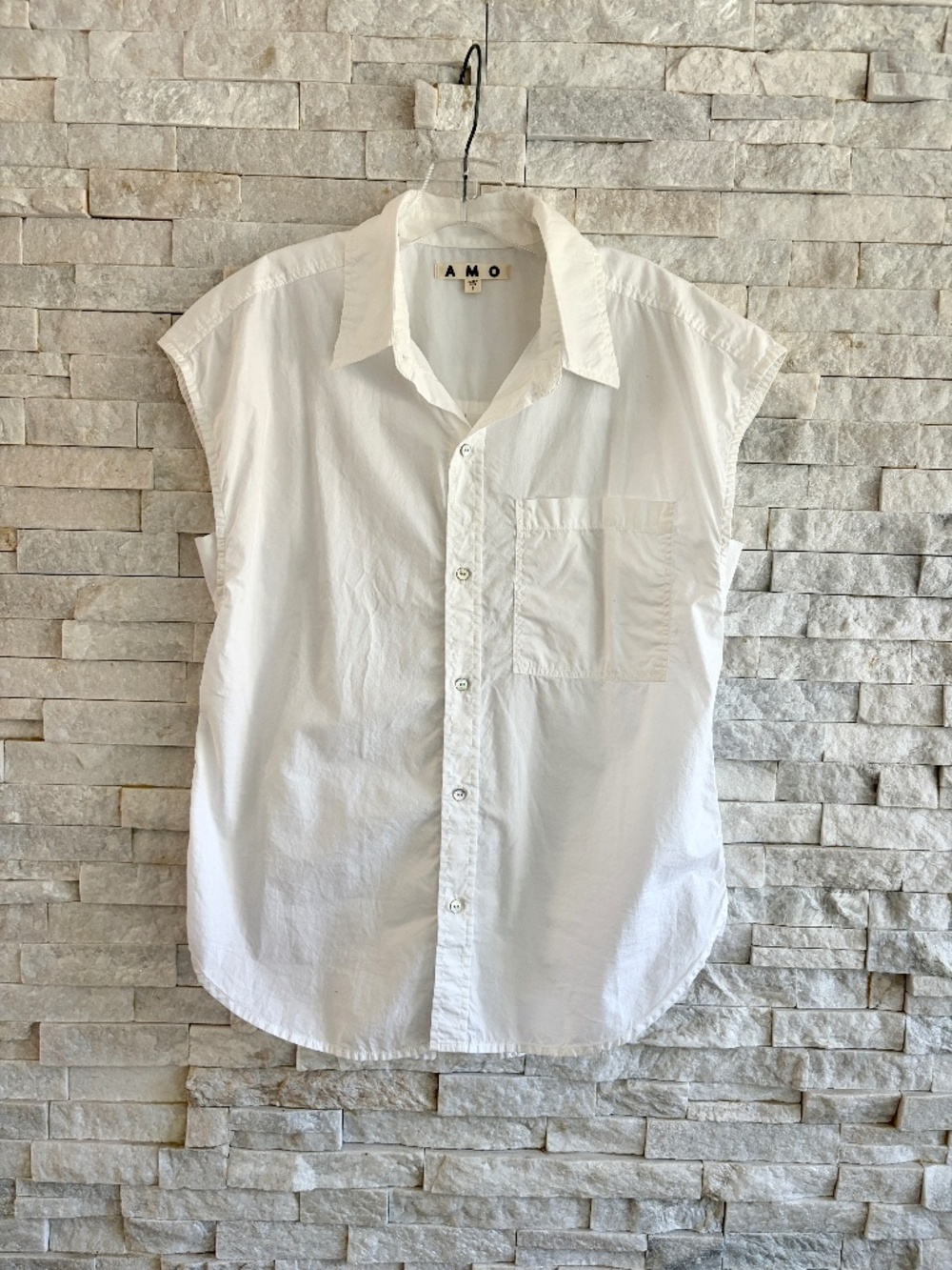 AMO White Sleeveless Cotton Button-Up Shirt